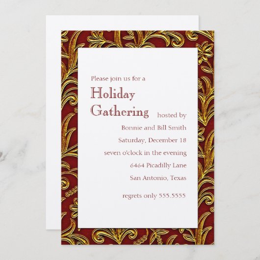 Uitnodiging van Red and Gold Elegant Holiday Party (Voorkant / Achterkant)