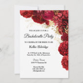 Uitnodiging van Red and Gold Floral Bachelorette (Voorkant)