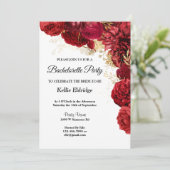 Uitnodiging van Red and Gold Floral Bachelorette (Staand voorkant)