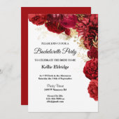 Uitnodiging van Red and Gold Floral Bachelorette (Voorkant / Achterkant)