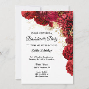 Uitnodiging van Red and Gold Floral Bachelorette