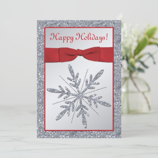 Uitnodiging van Red and Silver Snowflake (Staand voorkant)