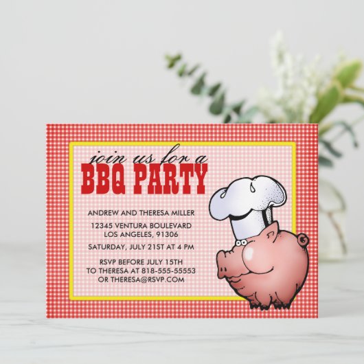 Uitnodiging van Red BBQ Party (Staand voorkant)