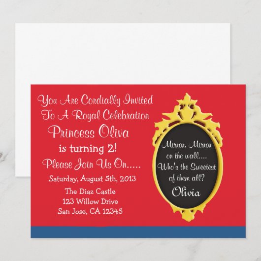 Uitnodiging van Red Blue Princess Party (Voorkant / Achterkant)