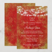 Uitnodiging van Red Gold Lights Graduation Party (Voorkant / Achterkant)