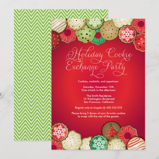 Uitnodiging van Red Holiday Cookie Exchange Party (Voorkant / Achterkant)