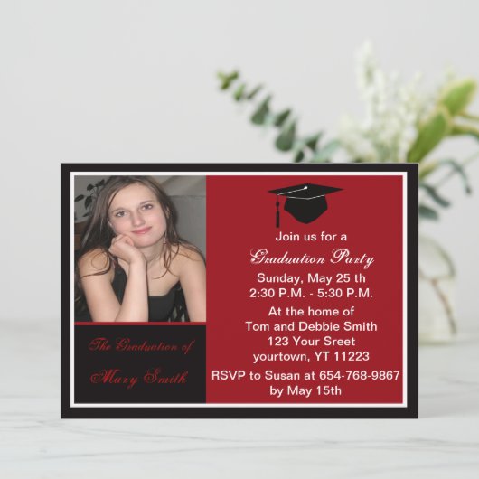 Uitnodiging van Red Photo Graduation Party (Staand voorkant)