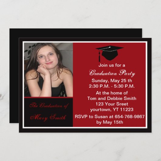 Uitnodiging van Red Photo Graduation Party (Voorkant / Achterkant)