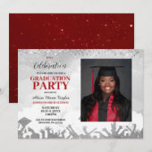 Uitnodiging van Red Photo Graduation Party (Voorkant / Achterkant)