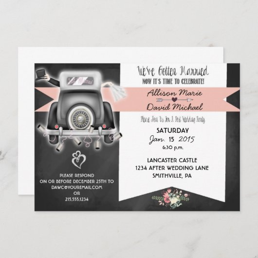 Uitnodiging van Retro Chalkboard Post Wedding Part (Voorkant / Achterkant)