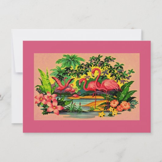  uitnodiging van Retro Flamingos Pool (Voorkant)