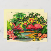  uitnodiging van Retro Flamingos Pool (Voorkant / Achterkant)