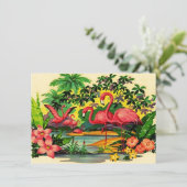  uitnodiging van Retro Flamingos Pool (Staand voorkant)