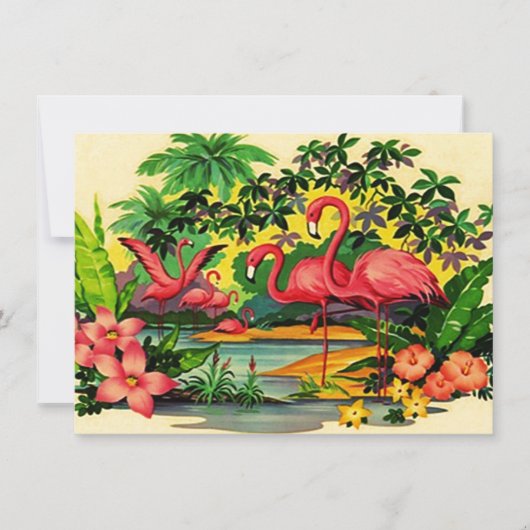  uitnodiging van Retro Flamingos Pool (Voorkant)