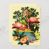 uitnodiging van Retro Flamingos Pool (Voorkant / Achterkant)