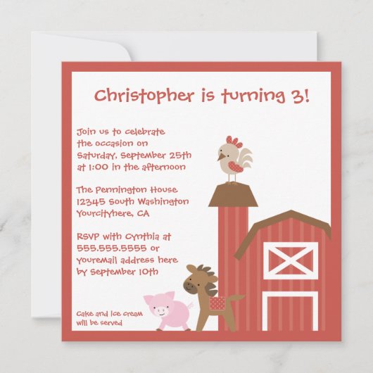 Uitnodiging van Rode landbouwhuisdieren (Voorkant)