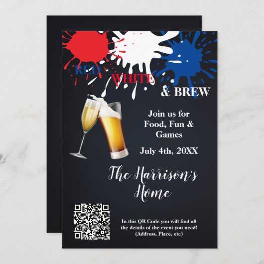 Uitnodiging van Rode, Witte en Brew Partij (Voorkant / Achterkant)