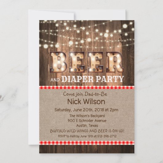 Uitnodiging van Rustic Beer en Diaper (Voorkant)