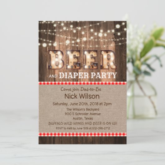 Uitnodiging van Rustic Beer en Diaper (Staand voorkant)