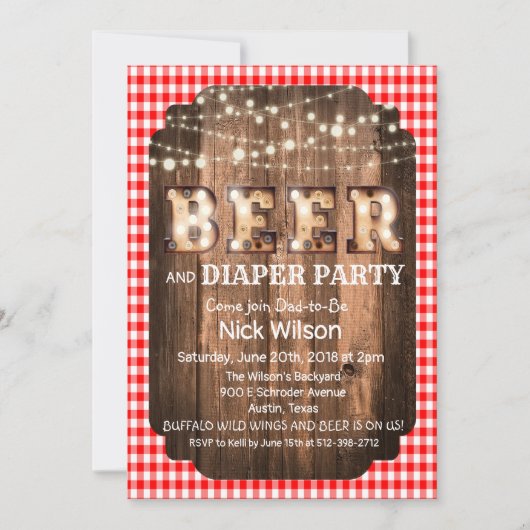 Uitnodiging van Rustic Beer en Diaper (Voorkant)