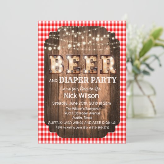 Uitnodiging van Rustic Beer en Diaper (Staand voorkant)