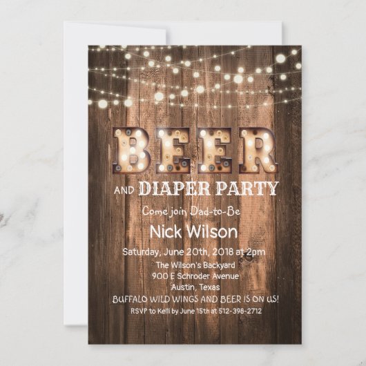 Uitnodiging van Rustic Beer en Diaper (Voorkant)