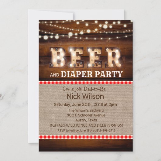 Uitnodiging van Rustic Beer en Diaper (Voorkant)