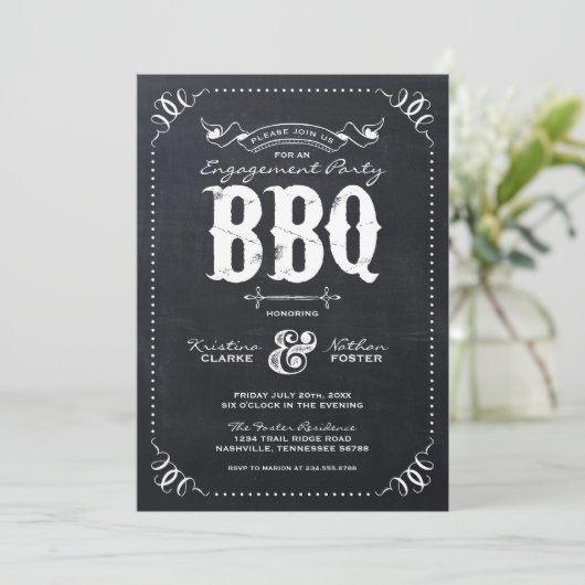 Uitnodiging van Rustic Chalkbaord Engagement Party (Staand voorkant)