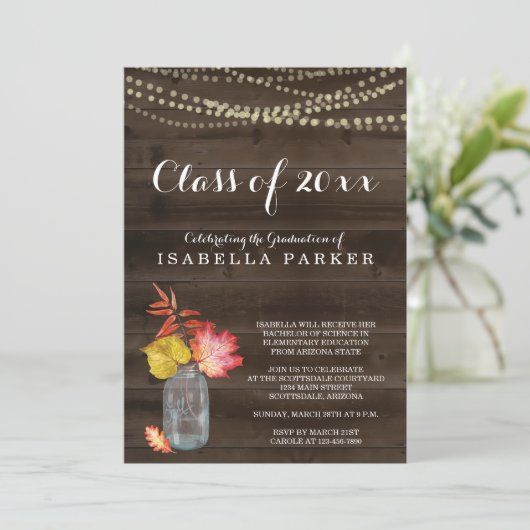 Uitnodiging van Rustic Herfst Woman's Graduation P (Staand voorkant)