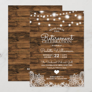 Uitnodiging van Rustic String Lights Retirement Pa