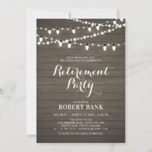 Uitnodiging van Rustic Wood & Lights Retirement Pa