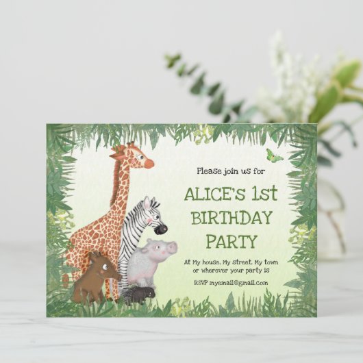 Uitnodiging van Safari-dieren om kinderen te jarig (Staand voorkant)