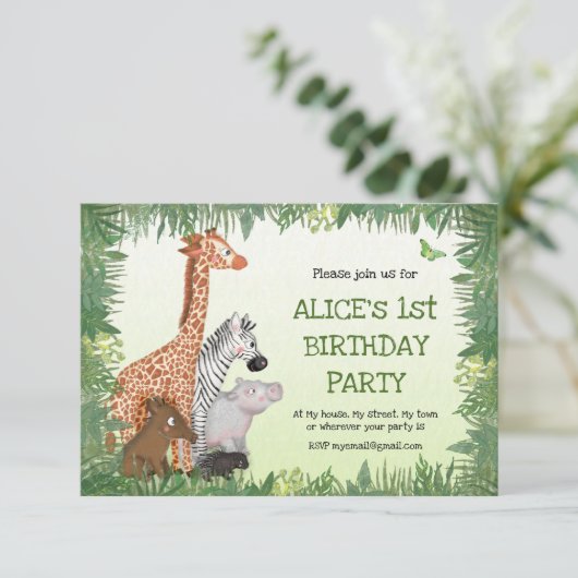 Uitnodiging van Safari-dieren voor kinderen (klein (Staand voorkant)