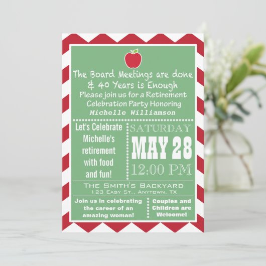 Uitnodiging van schooldirectielid Uittredingsparti (Staand voorkant)