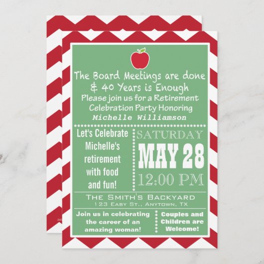 Uitnodiging van schooldirectielid Uittredingsparti (Voorkant / Achterkant)