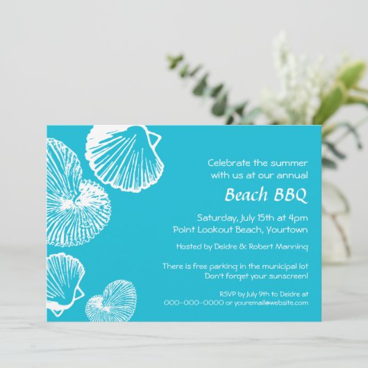 Uitnodiging van Seashell Beach Party (Staand voorkant)