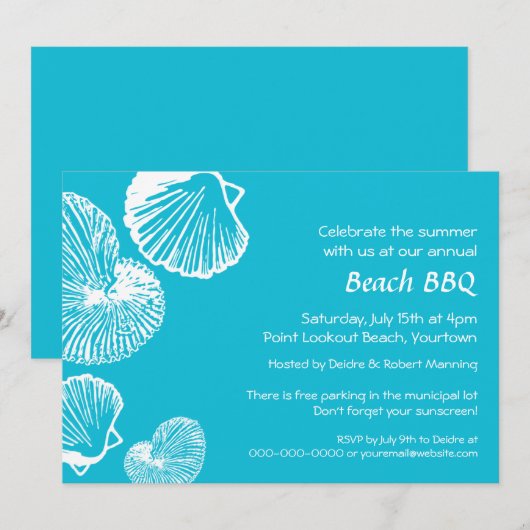 Uitnodiging van Seashell Beach Party (Voorkant / Achterkant)