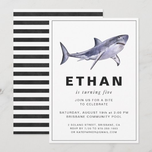 Uitnodiging van Shark Thema Birthday Party (Voorkant / Achterkant)