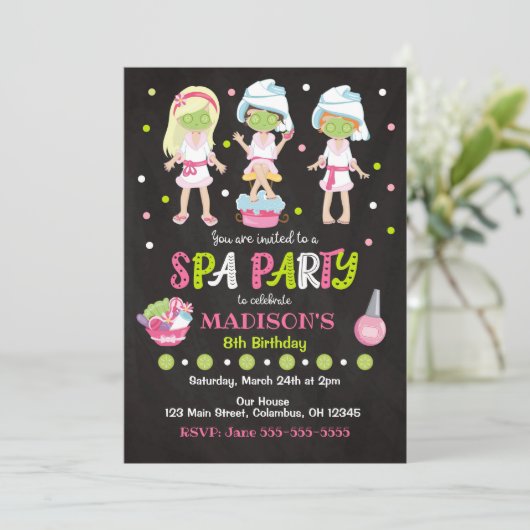 Uitnodiging van Spa Party Birthday (Staand voorkant)