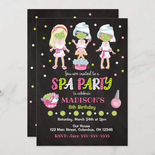 Uitnodiging van Spa Party Birthday (Voorkant / Achterkant)