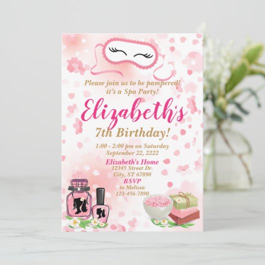 Uitnodiging van Spa Party Birthday (Staand voorkant)