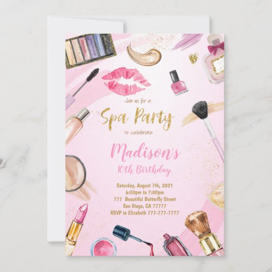 Uitnodiging van Spa Party Birthday (Voorkant)