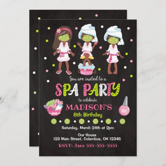 Uitnodiging van Spa Party Birthday (Voorkant / Achterkant)