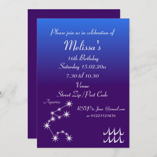 Uitnodiging van speciale aquarius Zodiac Party (Voorkant / Achterkant)