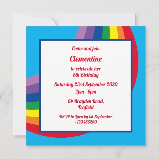 Uitnodiging van speciale regenboogdagen voor Kind (Achterkant)