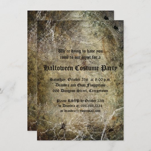 Uitnodiging van Spiers en Webs Halloween Party (Voorkant / Achterkant)