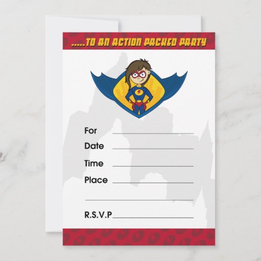 Uitnodiging van superheldenpartij (Achterkant)