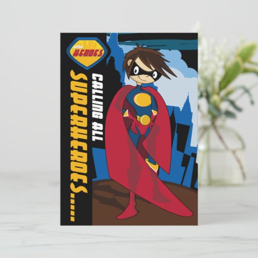 Uitnodiging van superheldenpartij (Staand voorkant)