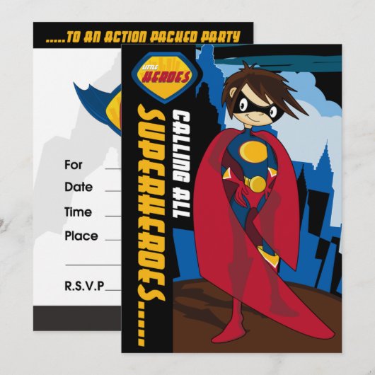 Uitnodiging van superheldenpartij (Voorkant / Achterkant)