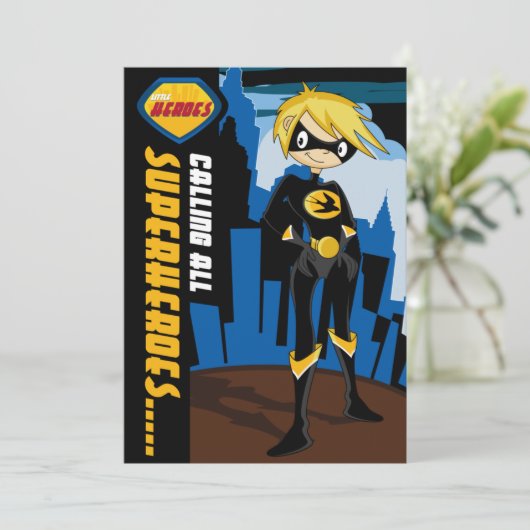 Uitnodiging van superheldenpartij (Staand voorkant)